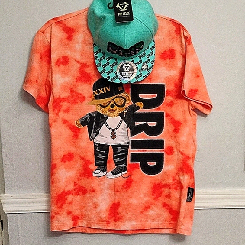 DRIP CR24 Orange T Shirt Tie-Dye Sz S Preloved TOP LEVEL Green Cap Youth Sz NWT
